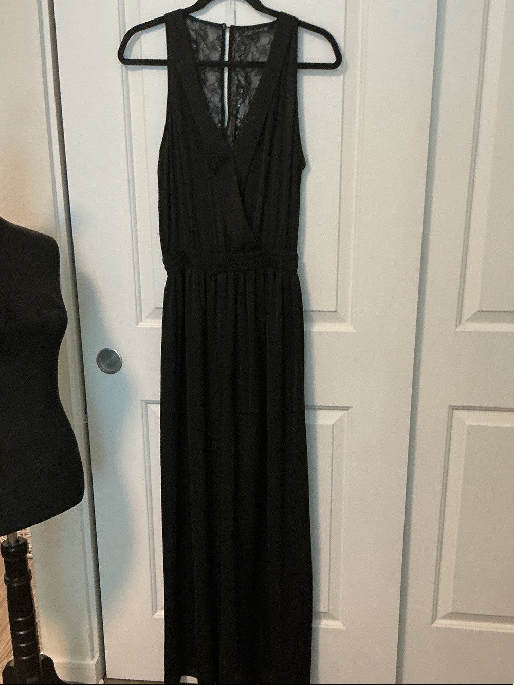Zara Sleeveless Black V-Neck Maxi Dress with Lace Back Detail S